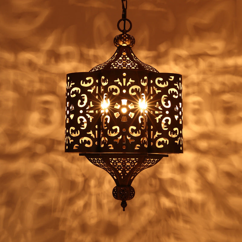 Cutout Metal Pendant Chandelier Arabian 6 Bulbs Restaurant Hanging Light Fixture in Brass Clearhalo 'Ceiling Lights' 'Chandeliers' Lighting' options 922465