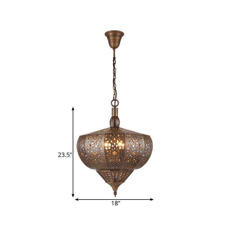 Bronze Cutout Suspension Lamp Vintage Metal 4 Heads Restaurant Chandelier Pendant Light Clearhalo 'Ceiling Lights' 'Chandeliers' Lighting' options 922491