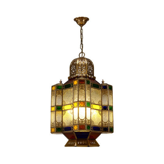 Art Deco Lantern Ceiling Lamp 6-Bulb Metal Chandelier Pendant Light in Brass for Restaurant Clearhalo 'Ceiling Lights' 'Chandeliers' Lighting' options 922494