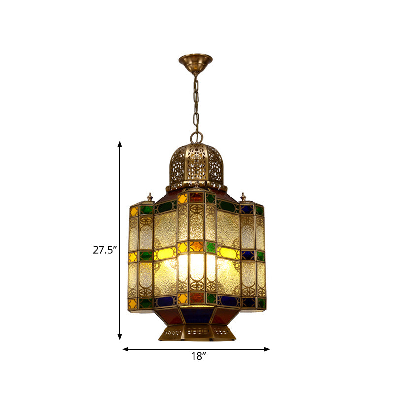 Art Deco Lantern Ceiling Lamp 6-Bulb Metal Chandelier Pendant Light in Brass for Restaurant Clearhalo 'Ceiling Lights' 'Chandeliers' Lighting' options 922496