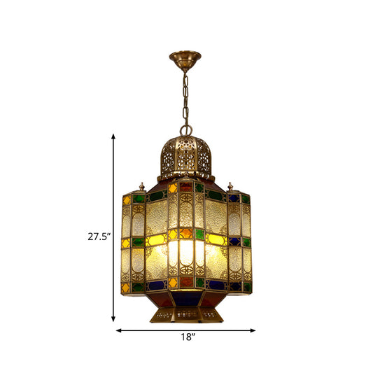 Art Deco Lantern Ceiling Lamp 6-Bulb Metal Chandelier Pendant Light in Brass for Restaurant Clearhalo 'Ceiling Lights' 'Chandeliers' Lighting' options 922496