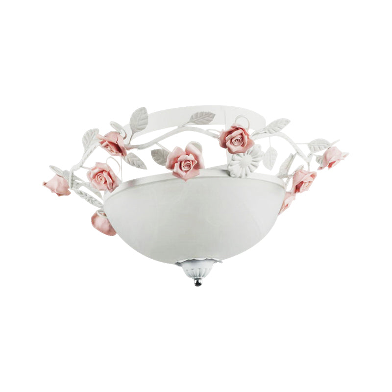 Bowl White Glass Flush Light Korean Flower 1 Bulb Living Room Flush Mount Lighting Fixture Clearhalo 'Ceiling Lights' 'Close To Ceiling Lights' 'Close to ceiling' 'Flush mount' Lighting' 922586