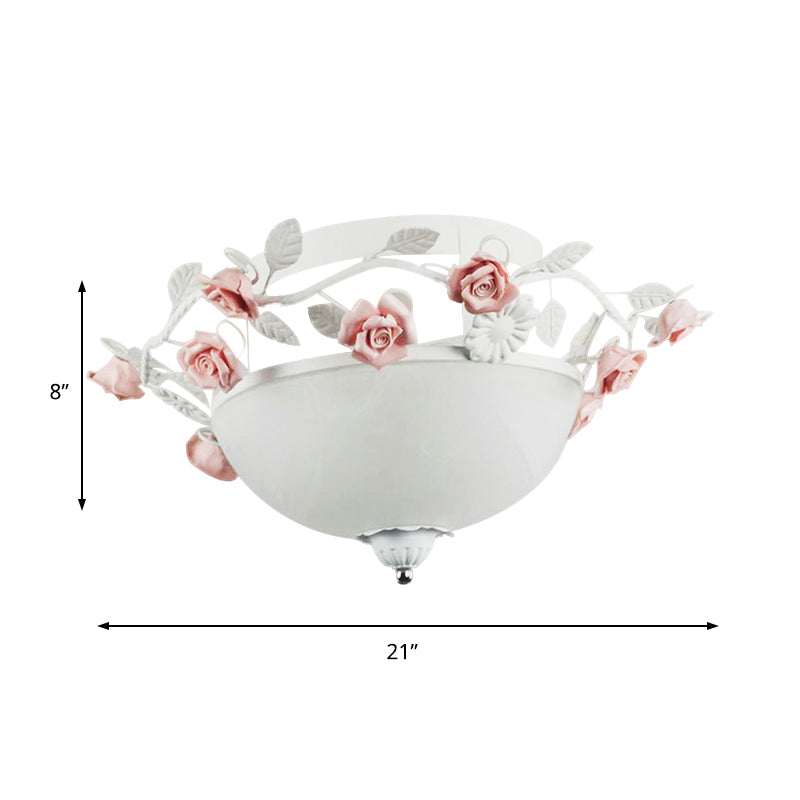 Bowl White Glass Flush Light Korean Flower 1 Bulb Living Room Flush Mount Lighting Fixture Clearhalo 'Ceiling Lights' 'Close To Ceiling Lights' 'Close to ceiling' 'Flush mount' Lighting' 922587