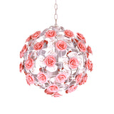 14"/16" W Metal Pink Hanging Light Fixture Ball 1-Head Romantic Pastoral Ceiling Lamp with Rose Decor Clearhalo 'Ceiling Lights' 'Pendant Lights' 'Pendants' Lighting' 922601