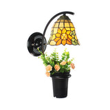 1 Head Flared Sconce Light Fixture Victorian Yellow Stained Glass Wall Mount Light with Flower Decoration Yellow Clearhalo 'Industrial' 'Middle century wall lights' 'Tiffany wall lights' 'Tiffany' 'Wall Lamps & Sconces' 'Wall Lights' Lighting' 92260