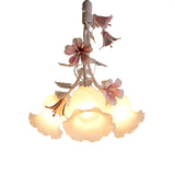 Pink 3 Lights Down Lighting Pastoral White Glass Flower Chandelier Light Fixture for Living Room Clearhalo 'Ceiling Lights' 'Chandeliers' 'Close To Ceiling Lights' 'Glass shade' 'Glass' Lighting' 922646