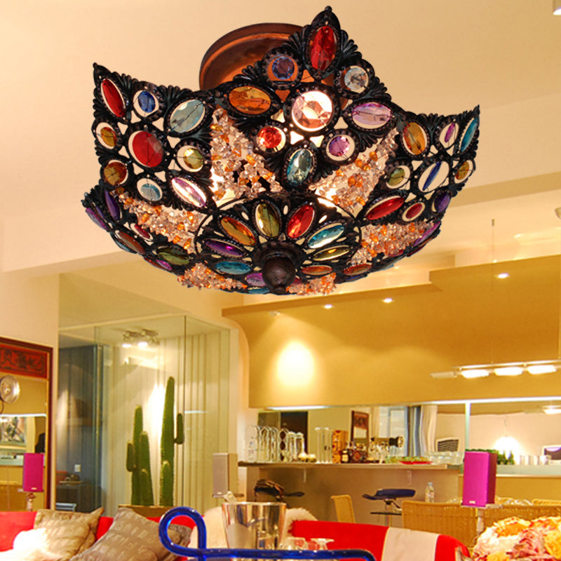 Star Shaped Living Room Flush Mount Lamp Bohemian Style Metal 3 Bulbs 15"/19" Wide Black Ceiling Mounted Fixture with Acrylic Deco Clearhalo 'Ceiling Lights' 'Close To Ceiling Lights' 'Close to ceiling' 'Flush mount' Lighting' 922664