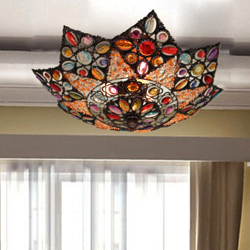 Star Shaped Living Room Flush Mount Lamp Bohemian Style Metal 3 Bulbs 15"/19" Wide Black Ceiling Mounted Fixture with Acrylic Deco Black Clearhalo 'Ceiling Lights' 'Close To Ceiling Lights' 'Close to ceiling' 'Flush mount' Lighting' 922665