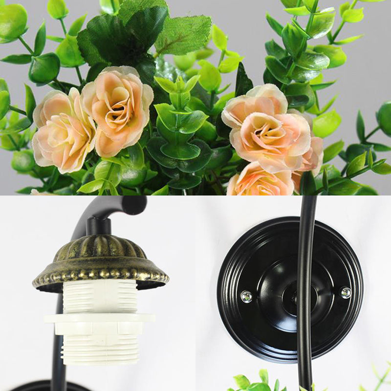 Globe Sconce Light Tiffany Stained Glass 1 Head Beige Wall Light Fixture with Flower Decoration Clearhalo 'Industrial' 'Middle century wall lights' 'Tiffany wall lights' 'Tiffany' 'Wall Lamps & Sconces' 'Wall Lights' Lighting' 92268