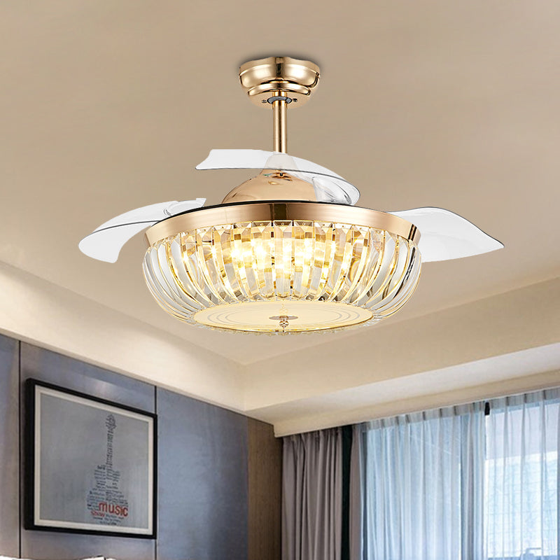 19.5" Width 4 Blades LED Crystal Semi Flush Minimalist Gold Bowl up Living Room Hanging Fan Lighting Clearhalo 'Ceiling Fans with Lights' 'Ceiling Fans' Lighting' 923769
