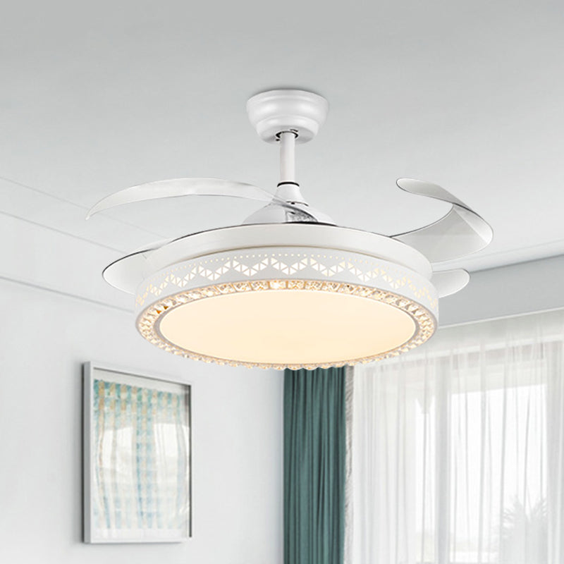 Crystal Drum Ceiling Fan Lamp Contemporary 4 Blades Dining Room Semi Flush Mount Light Fixture in Gold, 19.5" Width White Clearhalo 'Ceiling Fans with Lights' 'Ceiling Fans' Lighting' 923797