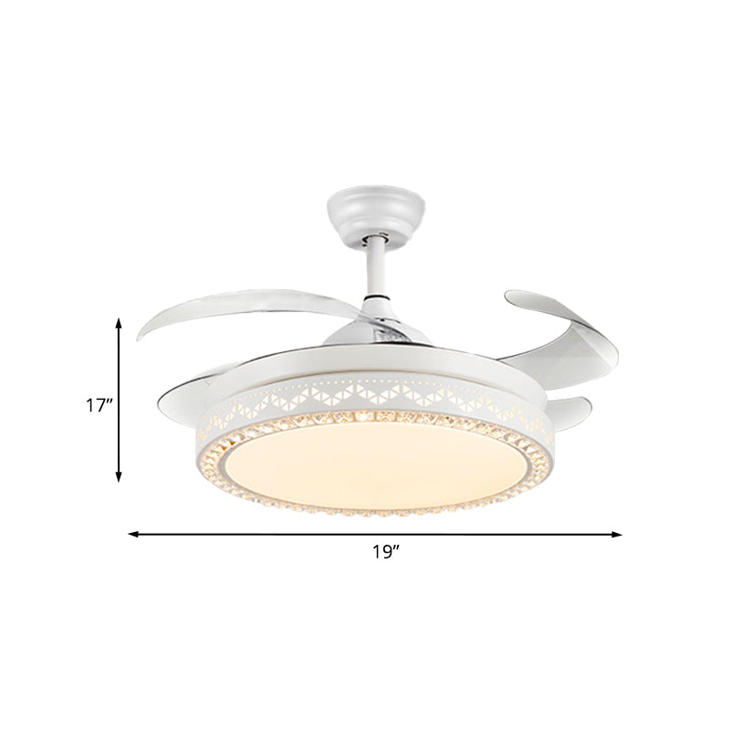Crystal Drum Ceiling Fan Lamp Contemporary 4 Blades Dining Room Semi Flush Mount Light Fixture in Gold, 19.5" Width Clearhalo 'Ceiling Fans with Lights' 'Ceiling Fans' Lighting' 923800