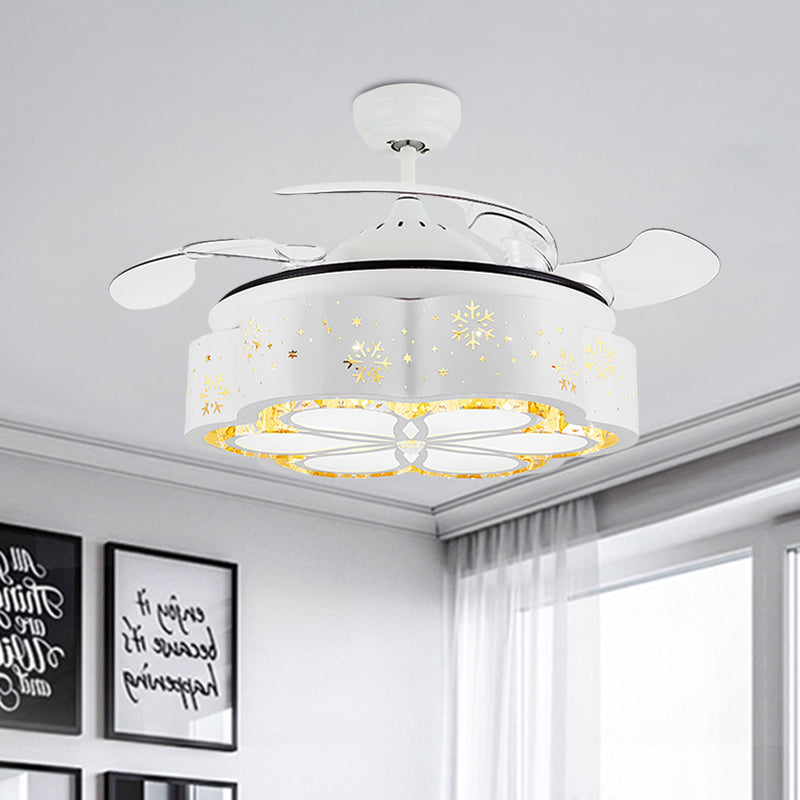16" W White Floral/Drum Ceiling Fan Light Modern Crystal Bedroom LED Semi Flush Mount with 3 Retractable Blades Clearhalo 'Ceiling Fans with Lights' 'Ceiling Fans' Lighting' 923810