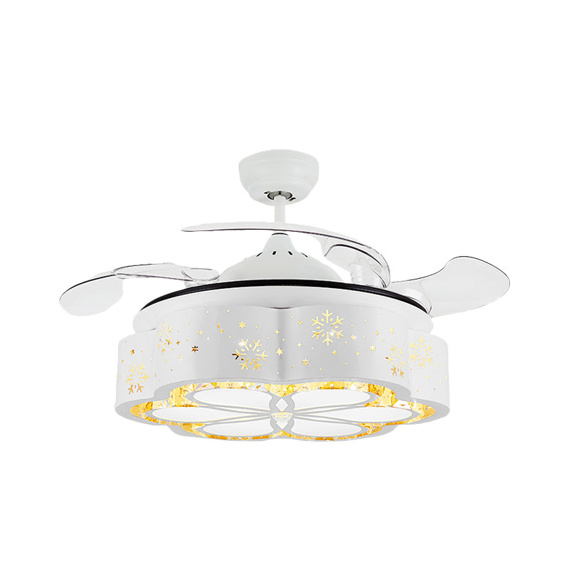 16" W White Floral/Drum Ceiling Fan Light Modern Crystal Bedroom LED Semi Flush Mount with 3 Retractable Blades Clearhalo 'Ceiling Fans with Lights' 'Ceiling Fans' Lighting' 923811