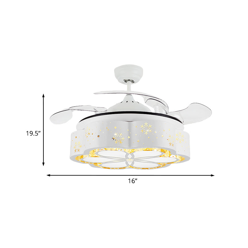 16" W White Floral/Drum Ceiling Fan Light Modern Crystal Bedroom LED Semi Flush Mount with 3 Retractable Blades Clearhalo 'Ceiling Fans with Lights' 'Ceiling Fans' Lighting' 923812