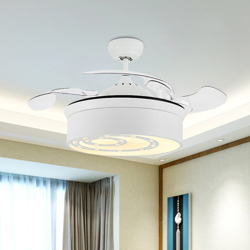 16" W White Floral/Drum Ceiling Fan Light Modern Crystal Bedroom LED Semi Flush Mount with 3 Retractable Blades Clearhalo 'Ceiling Fans with Lights' 'Ceiling Fans' Lighting' 923814