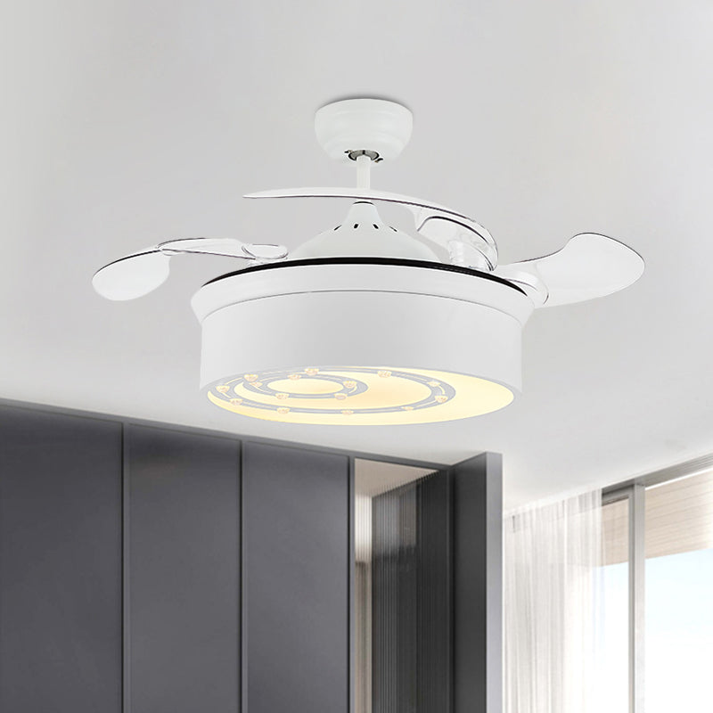 16" W White Floral/Drum Ceiling Fan Light Modern Crystal Bedroom LED Semi Flush Mount with 3 Retractable Blades Clearhalo 'Ceiling Fans with Lights' 'Ceiling Fans' Lighting' 923815