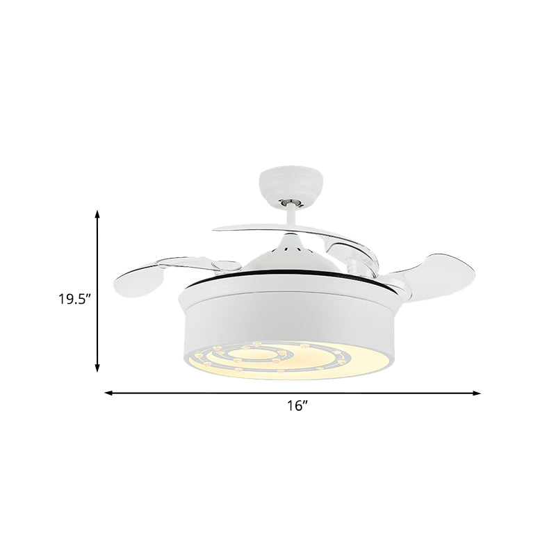 16" W White Floral/Drum Ceiling Fan Light Modern Crystal Bedroom LED Semi Flush Mount with 3 Retractable Blades Clearhalo 'Ceiling Fans with Lights' 'Ceiling Fans' Lighting' 923817