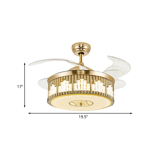 Postmodern Wave-Cutouts Fan Lamp LED Crystal Semi Mount Lighting in Gold with 3 Clear Blades, 19.5" Wide Clearhalo 'Ceiling Fans with Lights' 'Ceiling Fans' Lighting' 923821