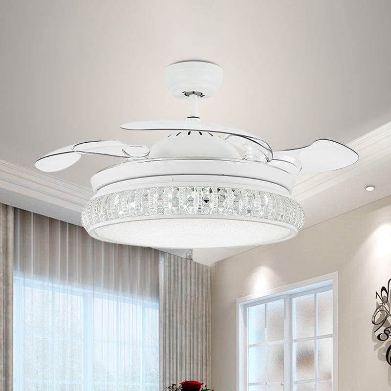 3-Blade Crystal Circle Fan Light Fixture Modern Living Room 19.5" Wide LED Semi Flush Mounted Lamp in White White Clearhalo 'Ceiling Fans with Lights' 'Ceiling Fans' Lighting' 923822