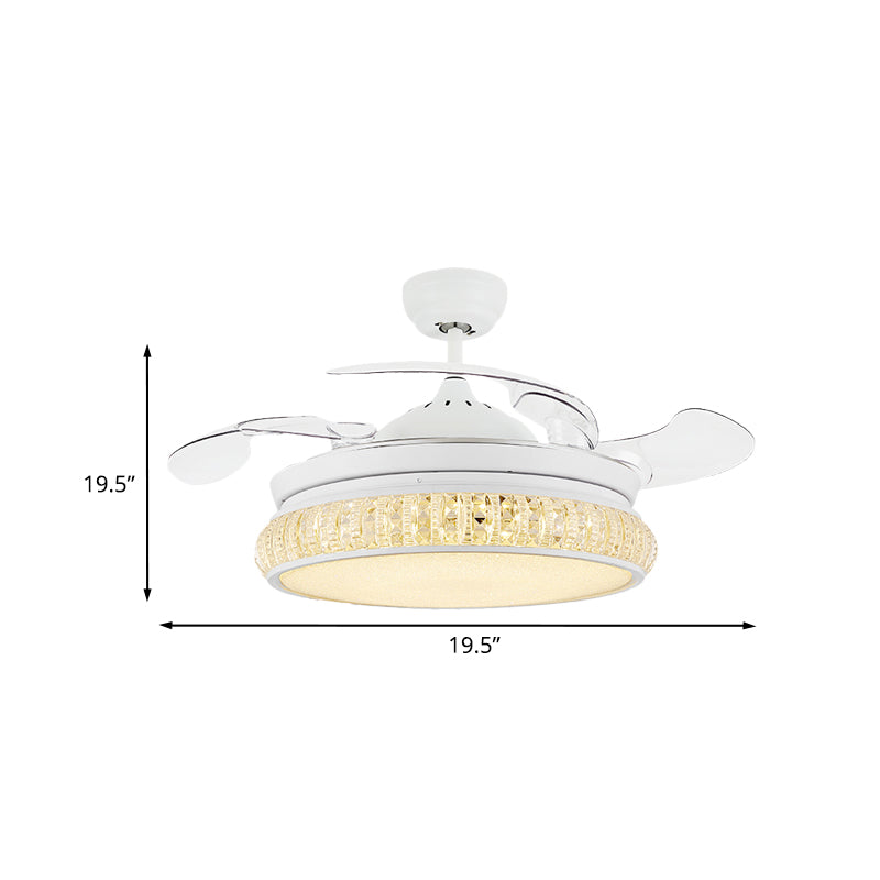 3-Blade Crystal Circle Fan Light Fixture Modern Living Room 19.5" Wide LED Semi Flush Mounted Lamp in White Clearhalo 'Ceiling Fans with Lights' 'Ceiling Fans' Lighting' 923825