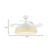 3-Blade Crystal Circle Fan Light Fixture Modern Living Room 19.5" Wide LED Semi Flush Mounted Lamp in White Clearhalo 'Ceiling Fans with Lights' 'Ceiling Fans' Lighting' 923825