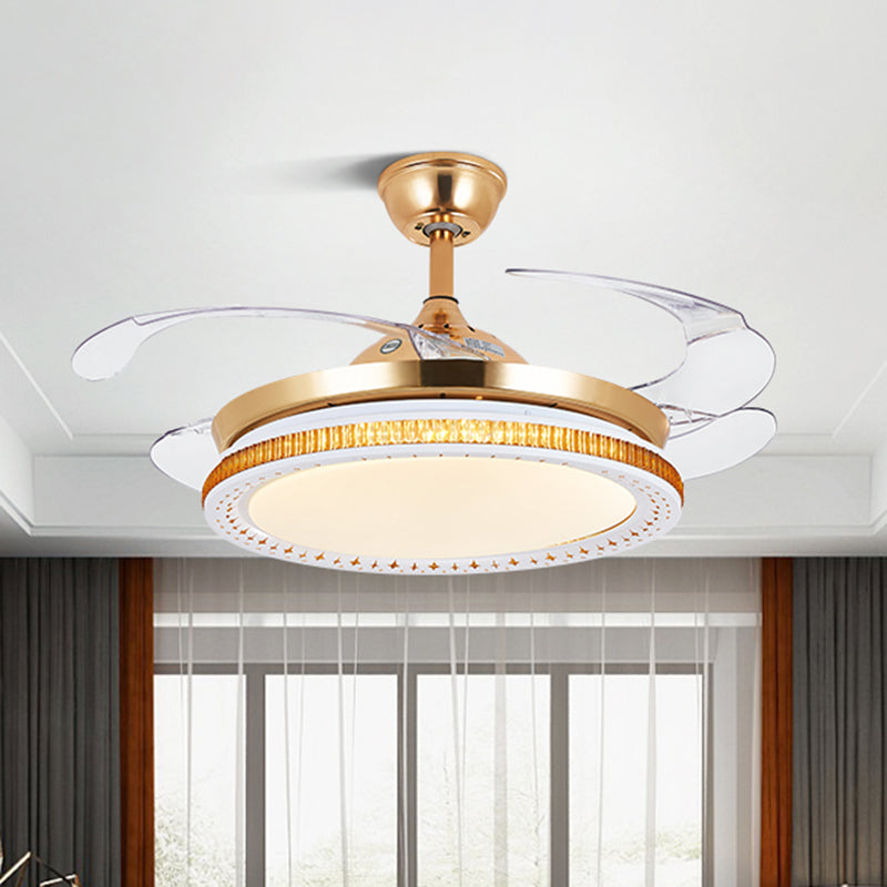 Metal Gold Finish Fan Light Circular Contemporary 16" Wide LED Semi Flush Ceiling Light, 4 Blades Gold Clearhalo 'Ceiling Fans with Lights' 'Ceiling Fans' Lighting' 923839