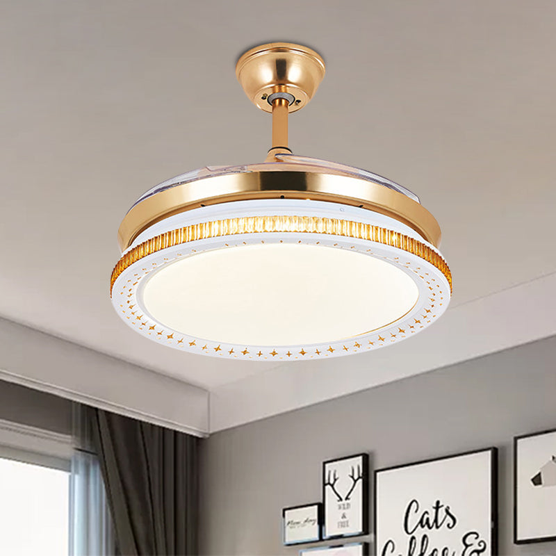 Metal Gold Finish Fan Light Circular Contemporary 16" Wide LED Semi Flush Ceiling Light, 4 Blades Clearhalo 'Ceiling Fans with Lights' 'Ceiling Fans' Lighting' 923840