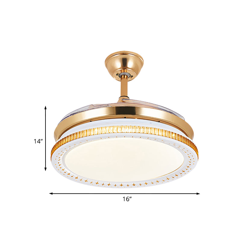 Metal Gold Finish Fan Light Circular Contemporary 16" Wide LED Semi Flush Ceiling Light, 4 Blades Clearhalo 'Ceiling Fans with Lights' 'Ceiling Fans' Lighting' 923842