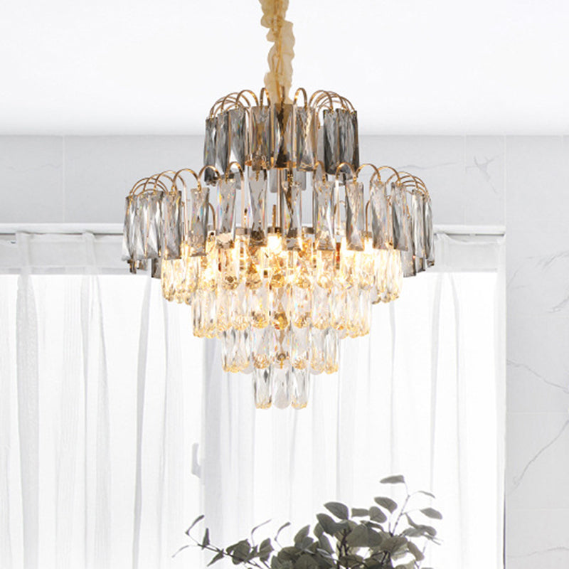 10-Light Tiered Tapered Pendant Lamp Postmodern Clear Beveled Crystal Chandelier Lighting Clearhalo 'Ceiling Lights' 'Chandeliers' Lighting' options 923880