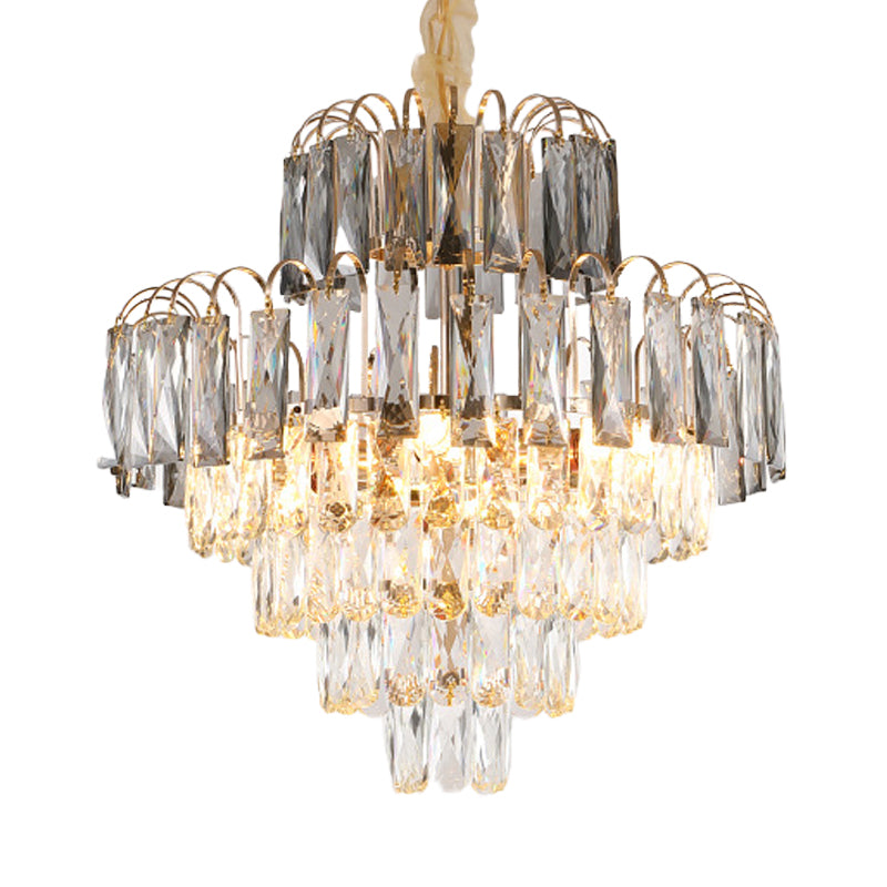 10-Light Tiered Tapered Pendant Lamp Postmodern Clear Beveled Crystal Chandelier Lighting Clearhalo 'Ceiling Lights' 'Chandeliers' Lighting' options 923881