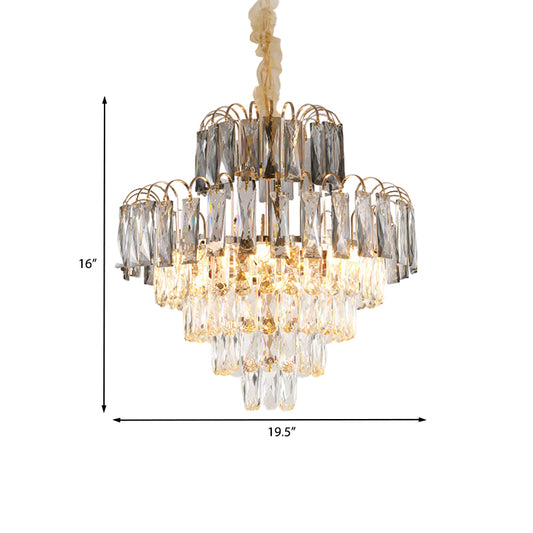 10-Light Tiered Tapered Pendant Lamp Postmodern Clear Beveled Crystal Chandelier Lighting Clearhalo 'Ceiling Lights' 'Chandeliers' Lighting' options 923882