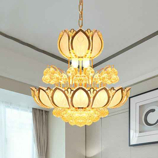 Lotus Blossom Restaurant Chandelier Modern Crystal 8 Heads Gold Finish Hanging Pendant Light Clearhalo 'Ceiling Lights' 'Chandeliers' Lighting' options 923883