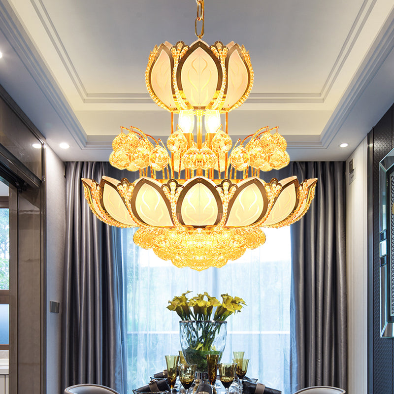 Lotus Blossom Restaurant Chandelier Modern Crystal 8 Heads Gold Finish Hanging Pendant Light Clearhalo 'Ceiling Lights' 'Chandeliers' Lighting' options 923884