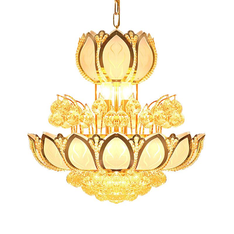 Lotus Blossom Restaurant Chandelier Modern Crystal 8 Heads Gold Finish Hanging Pendant Light Clearhalo 'Ceiling Lights' 'Chandeliers' Lighting' options 923885