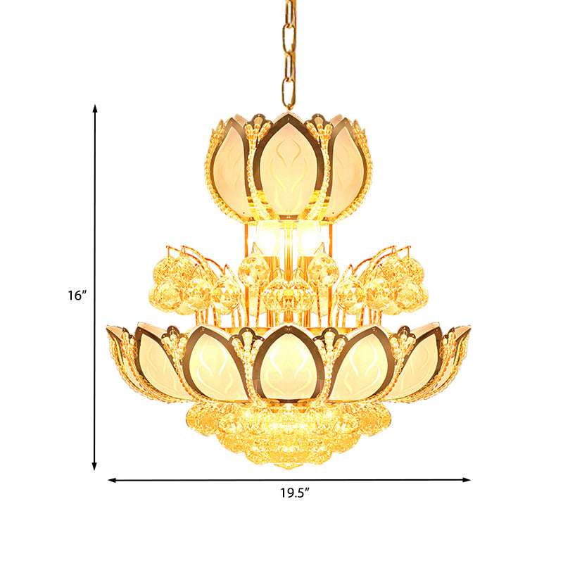 Lotus Blossom Restaurant Chandelier Modern Crystal 8 Heads Gold Finish Hanging Pendant Light Clearhalo 'Ceiling Lights' 'Chandeliers' Lighting' options 923886