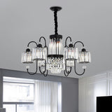 Black 6 Lights Suspension Lighting Modern Crystal Cylindrical Chandelier with Oval Arm Clearhalo 'Ceiling Lights' 'Chandeliers' Lighting' options 923896