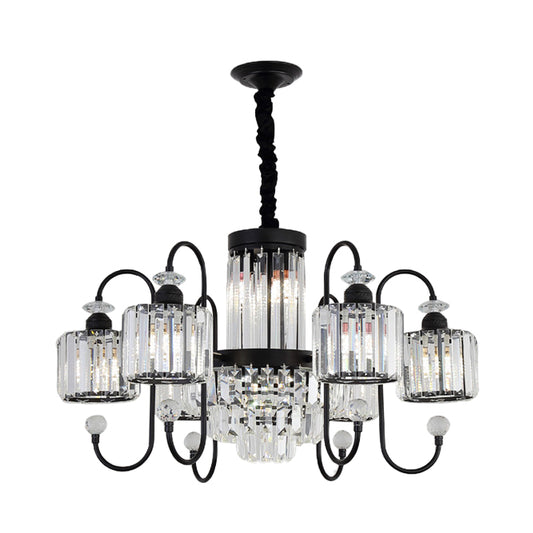 Black 6 Lights Suspension Lighting Modern Crystal Cylindrical Chandelier with Oval Arm Clearhalo 'Ceiling Lights' 'Chandeliers' Lighting' options 923897