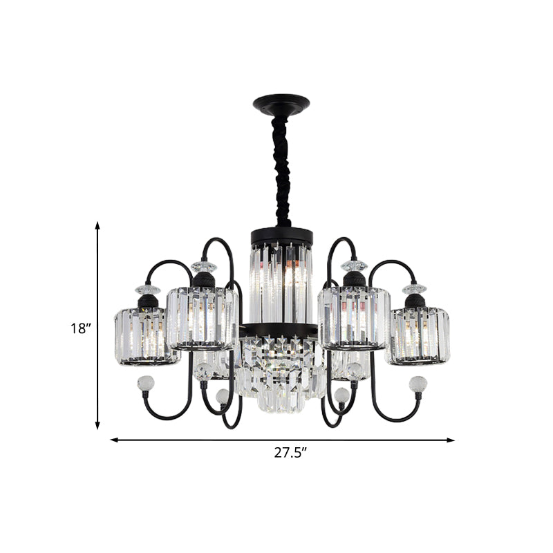 Black 6 Lights Suspension Lighting Modern Crystal Cylindrical Chandelier with Oval Arm Clearhalo 'Ceiling Lights' 'Chandeliers' Lighting' options 923898