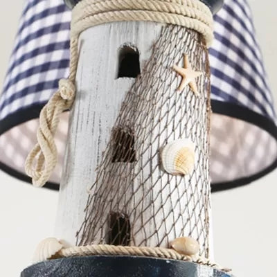 Nautical Style Captain Chandelier with Plaid Shade Metal 5 Lights Blue Pendant Light for Kids Bedroom Clearhalo 'Ceiling Lights' 'Chandeliers' Lighting' options 92391