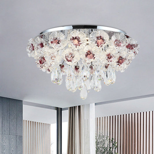 3 Lights Flushmount Lighting Contemporary Blooming Clear Crystal Flower Ceiling Lamp for Living Room Clear Clearhalo 'Ceiling Lights' 'Close To Ceiling Lights' 'Close to ceiling' 'Flush mount' Lighting' 923935