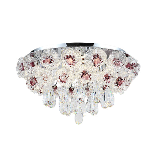 3 Lights Flushmount Lighting Contemporary Blooming Clear Crystal Flower Ceiling Lamp for Living Room Clearhalo 'Ceiling Lights' 'Close To Ceiling Lights' 'Close to ceiling' 'Flush mount' Lighting' 923937