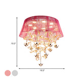 Silver/Pink Scalloped Ceiling Flush Modernist Fabric Bedroom LED Flush Mounted Lamp with Crystal Tree Design Clearhalo 'Ceiling Lights' 'Close To Ceiling Lights' 'Close to ceiling' 'Flush mount' Lighting' 923942
