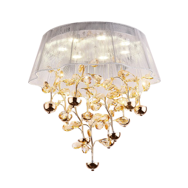 Silver/Pink Scalloped Ceiling Flush Modernist Fabric Bedroom LED Flush Mounted Lamp with Crystal Tree Design Clearhalo 'Ceiling Lights' 'Close To Ceiling Lights' 'Close to ceiling' 'Flush mount' Lighting' 923946