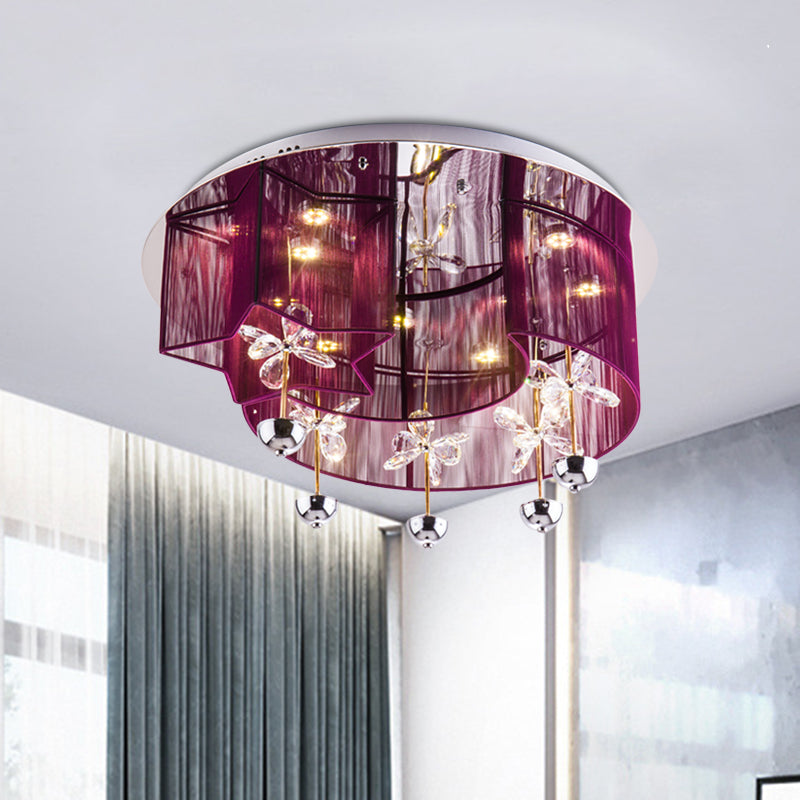 Fabric Red/Silver Ceiling Mount Light Crescent and Star Modern LED Flushmount with Crystal Decor Red Clearhalo 'Ceiling Lights' 'Close To Ceiling Lights' 'Close to ceiling' 'Flush mount' Lighting' 923947