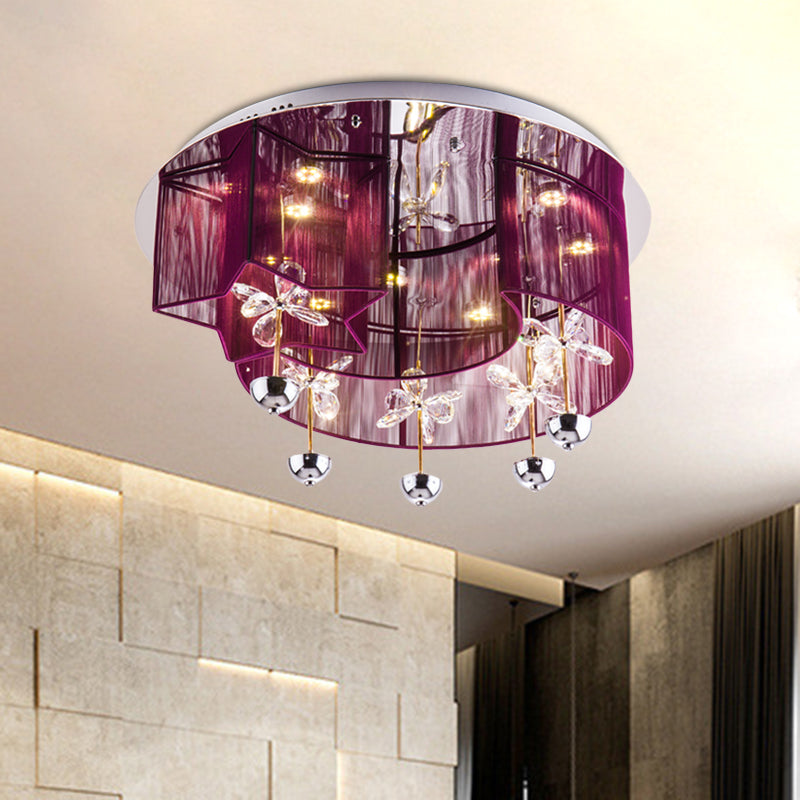 Fabric Red/Silver Ceiling Mount Light Crescent and Star Modern LED Flushmount with Crystal Decor Clearhalo 'Ceiling Lights' 'Close To Ceiling Lights' 'Close to ceiling' 'Flush mount' Lighting' 923948