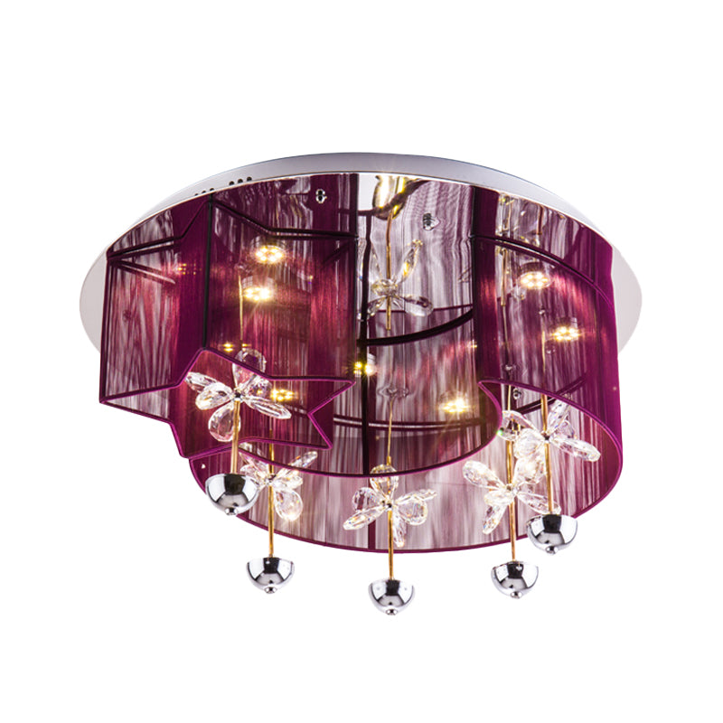 Fabric Red/Silver Ceiling Mount Light Crescent and Star Modern LED Flushmount with Crystal Decor Clearhalo 'Ceiling Lights' 'Close To Ceiling Lights' 'Close to ceiling' 'Flush mount' Lighting' 923949