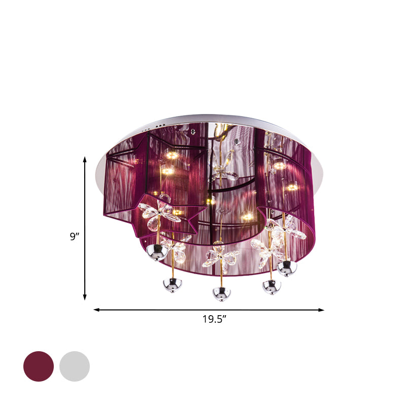 Fabric Red/Silver Ceiling Mount Light Crescent and Star Modern LED Flushmount with Crystal Decor Clearhalo 'Ceiling Lights' 'Close To Ceiling Lights' 'Close to ceiling' 'Flush mount' Lighting' 923950