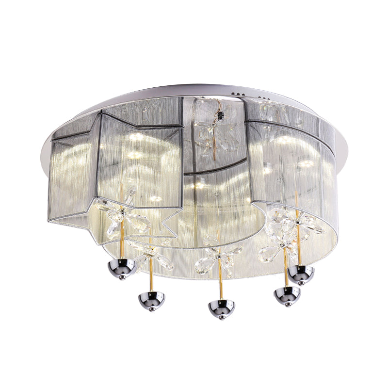 Fabric Red/Silver Ceiling Mount Light Crescent and Star Modern LED Flushmount with Crystal Decor Clearhalo 'Ceiling Lights' 'Close To Ceiling Lights' 'Close to ceiling' 'Flush mount' Lighting' 923954