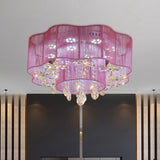 Gold/Pink LED Ceiling Fixture Modern 2-Layer Flower Fabric Flush Mount Lamp with Crystal Drops Pink Clearhalo 'Ceiling Lights' 'Close To Ceiling Lights' 'Close to ceiling' 'Flush mount' Lighting' 923967